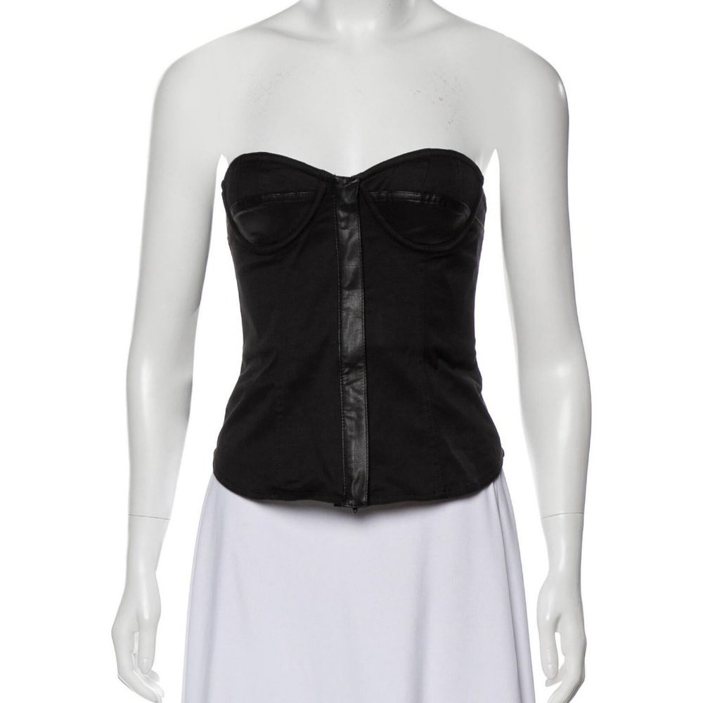 NWOT ALEXANDER WANG BLACK LEATHER STRETCH CORSET BUSTIER TOP SIZE 10